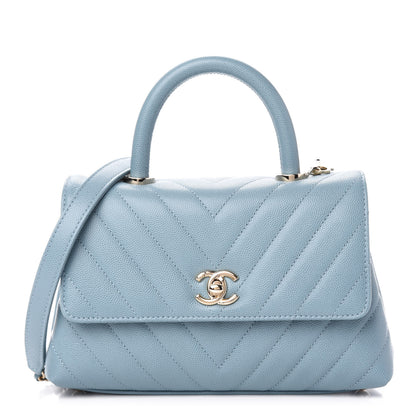 Chanel Caviar Chevron Quilted Mini Coco Handle Flap Sky Blue 1 of 11