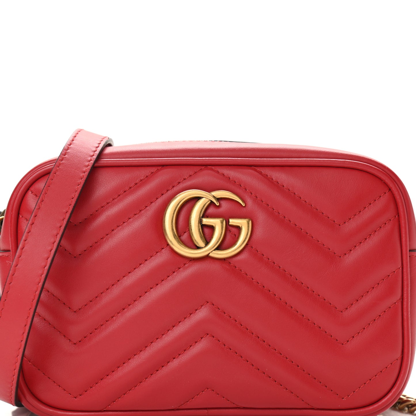 Calfskin Matelasse Mini GG Marmont Chain Shoulder Bag Hibiscus Red