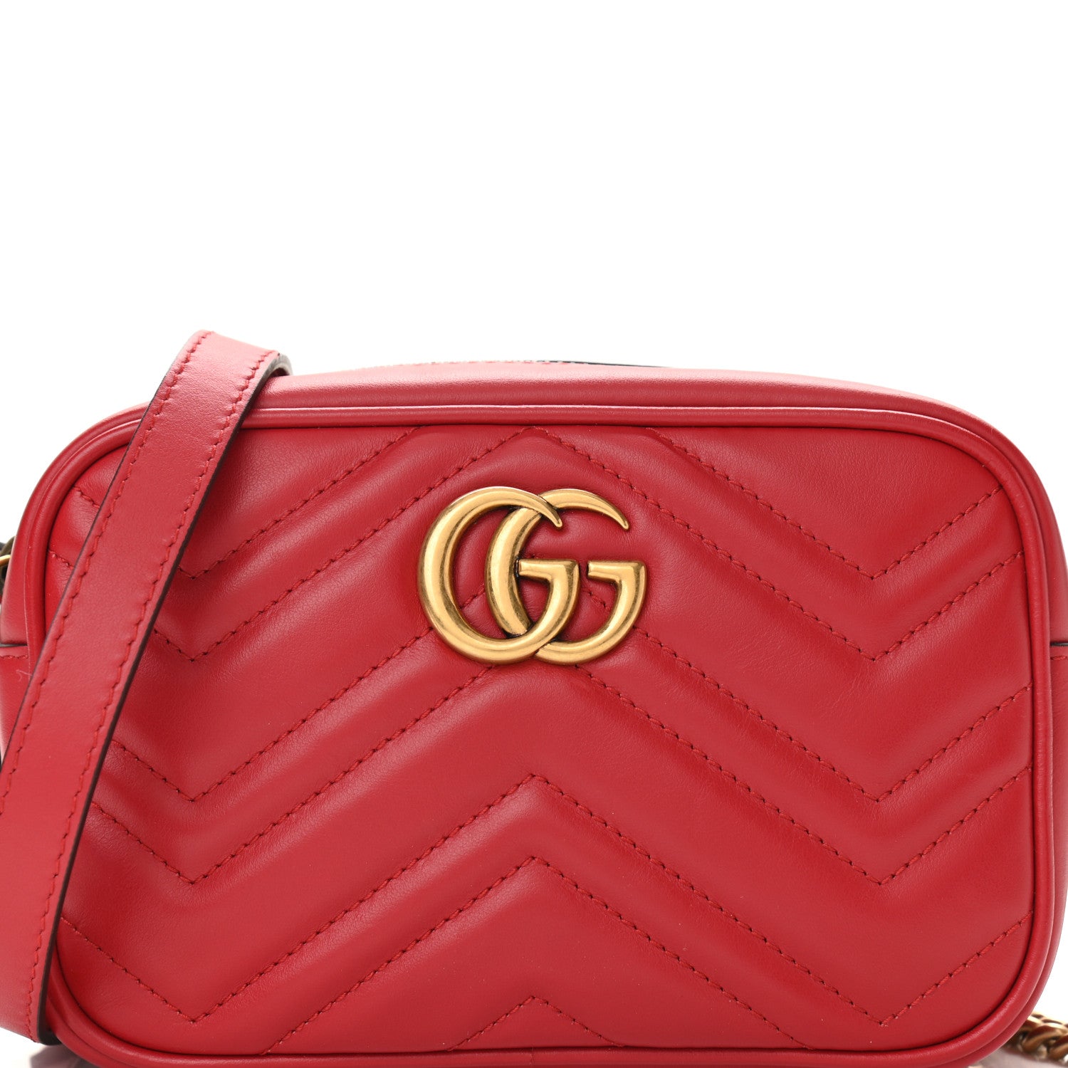 Gucci Calfskin Matelasse Mini GG Marmont Chain Shoulder Bag Hibiscus Red 9 of 11