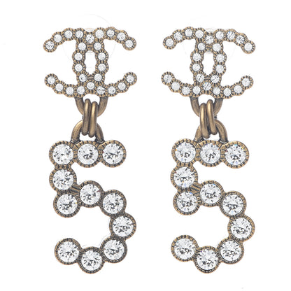 Chanel Metal Crystal City of Lights No 5 Drop Earrings Gold 1 of 5