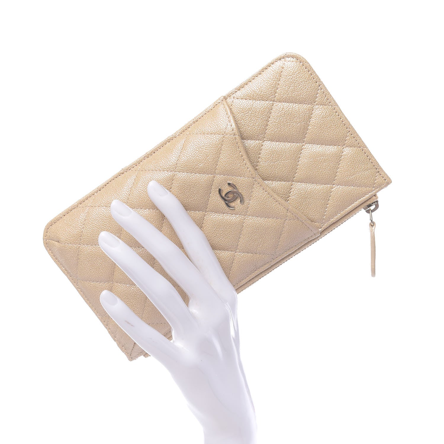 Chanel Iridescent Caviar Quilted Classic Flat Wallet Pouch Beige 3 of 10