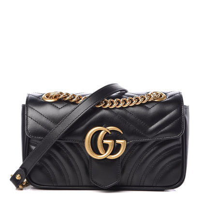 Gucci Calfskin Matelasse Mini GG Marmont Shoulder Bag Black 1 of 9