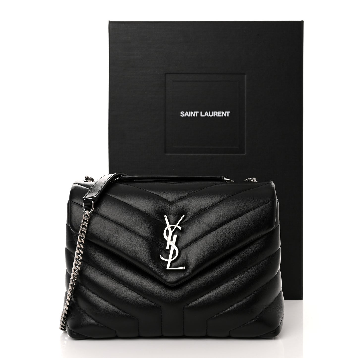 Calfskin Y Quilted Monogram Small Loulou Chain Satchel Black