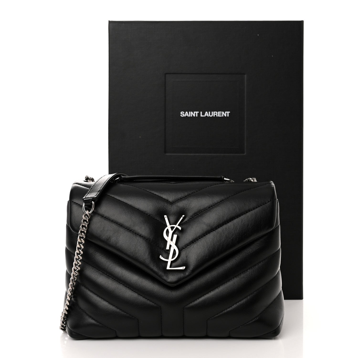 Saint Laurent Calfskin Y Quilted Monogram Small Loulou Chain Satchel Black 11 of 11