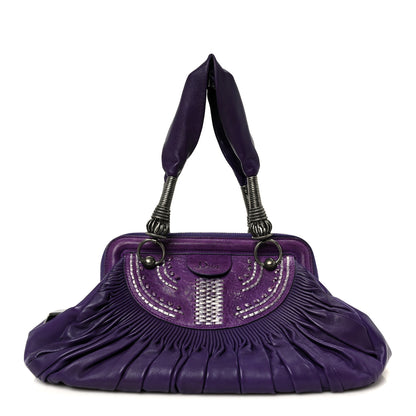 Christian Dior Lambskin Plisse Pleated Frame Satchel Violet Fonce 1 of 10