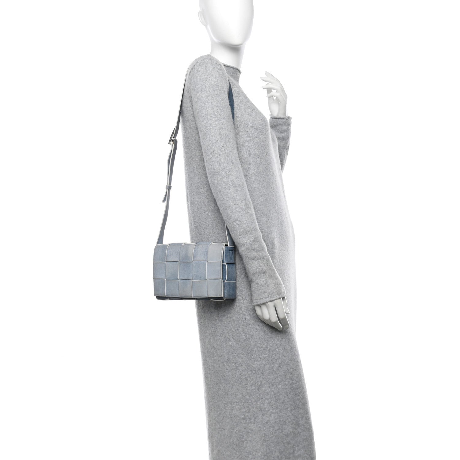 Bottega Veneta Calfskin Denim Print Maxi Intreccio Cassette Crossbody Bag Blue 2 of 11