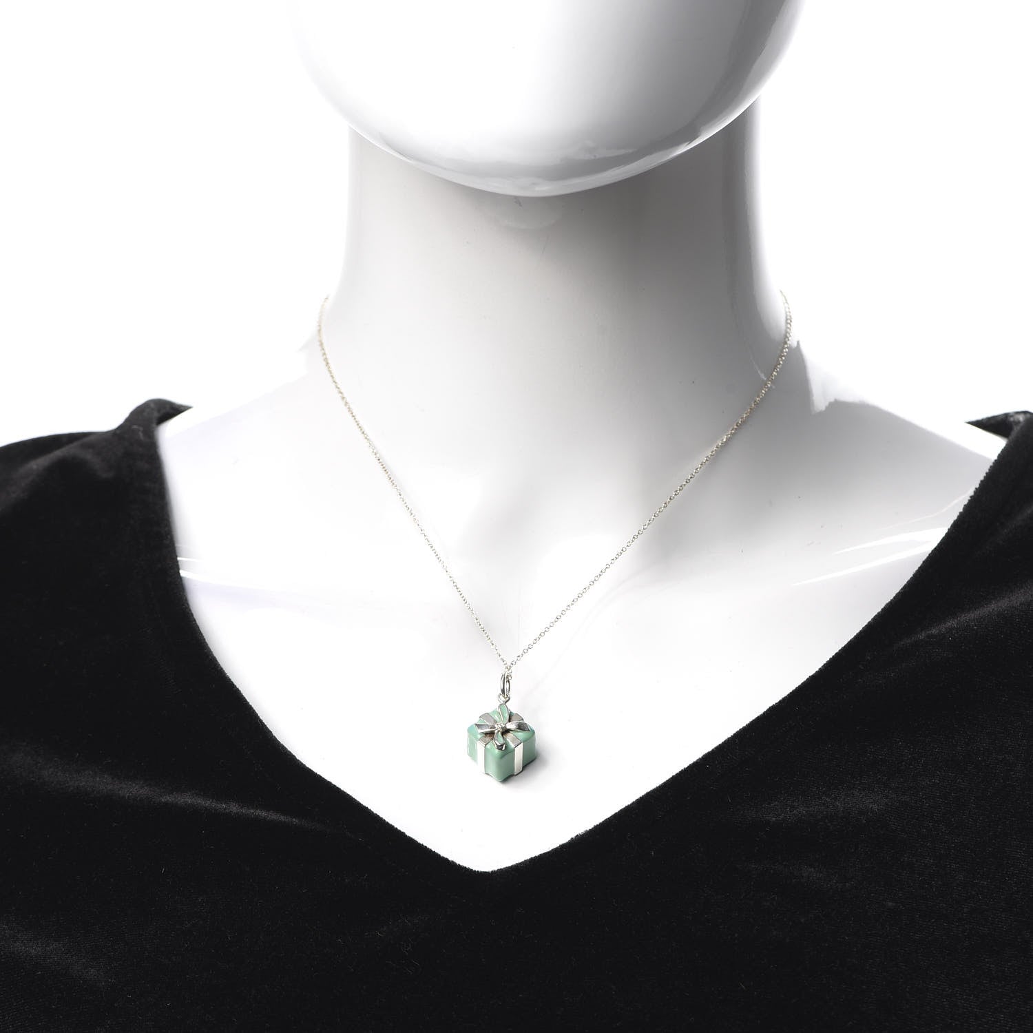 Tiffany Sterling Silver Enamel Gift Box Charm Necklace Blue 2 of 5