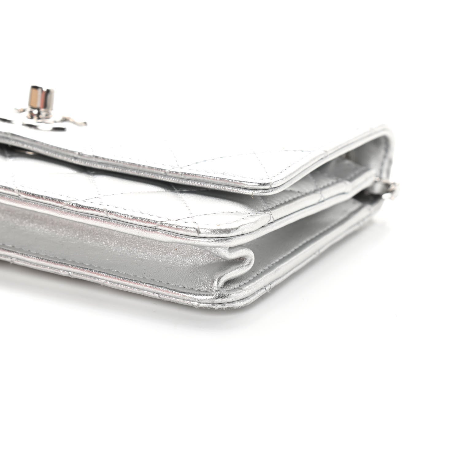 Chanel Metallic Lambskin Quilted Trendy CC Wallet On Chain WOC Silver 8 of 8