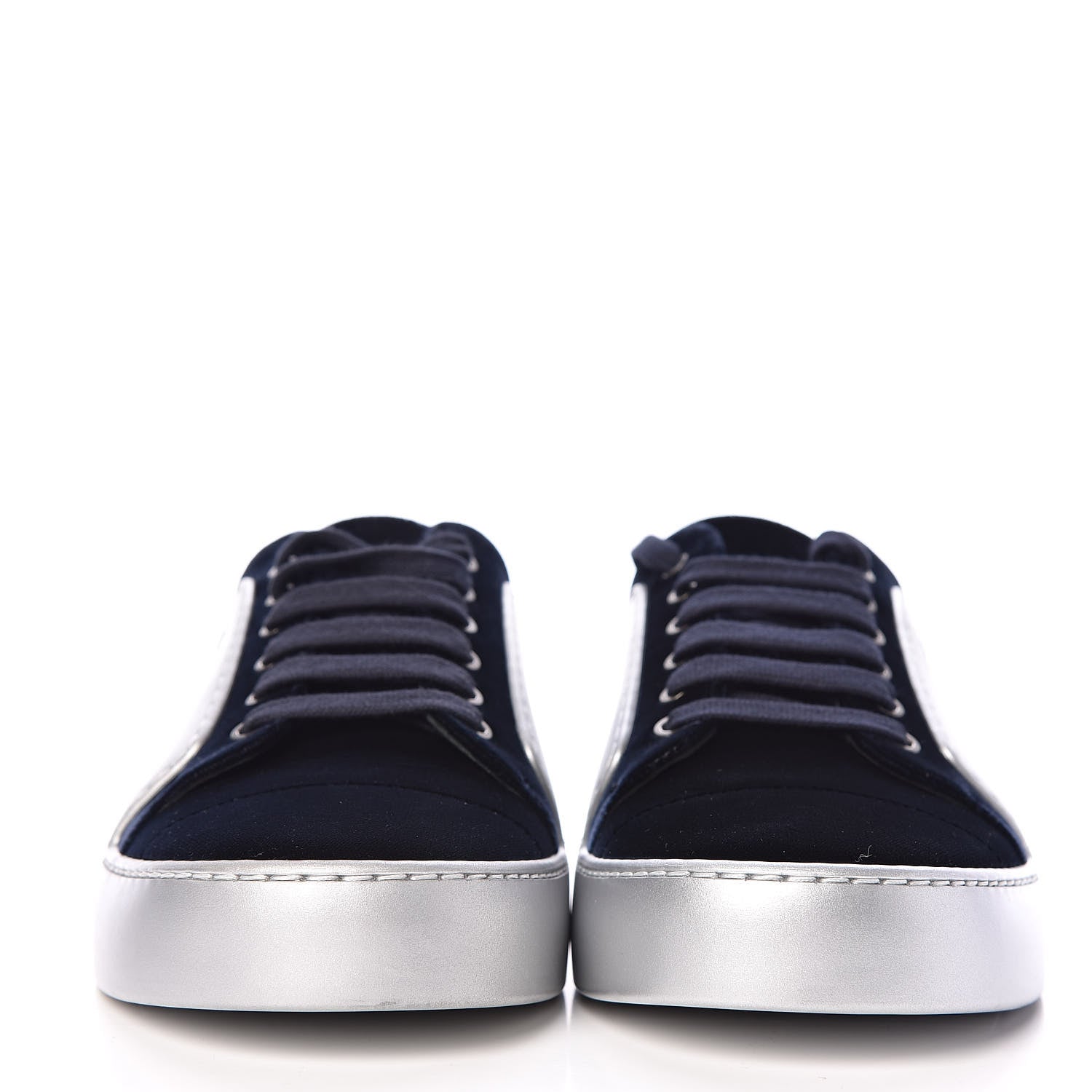Chanel Calfskin Velvet Womens CC Sneakers 39 Navy 2 of 11