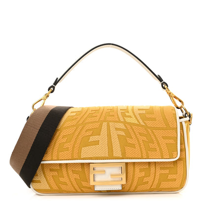 Fendi X SARA COLEMAN Canvas Vitello Seta FF Fish Eye Embroidered Baguette Mostarda White Ice 1 of 11