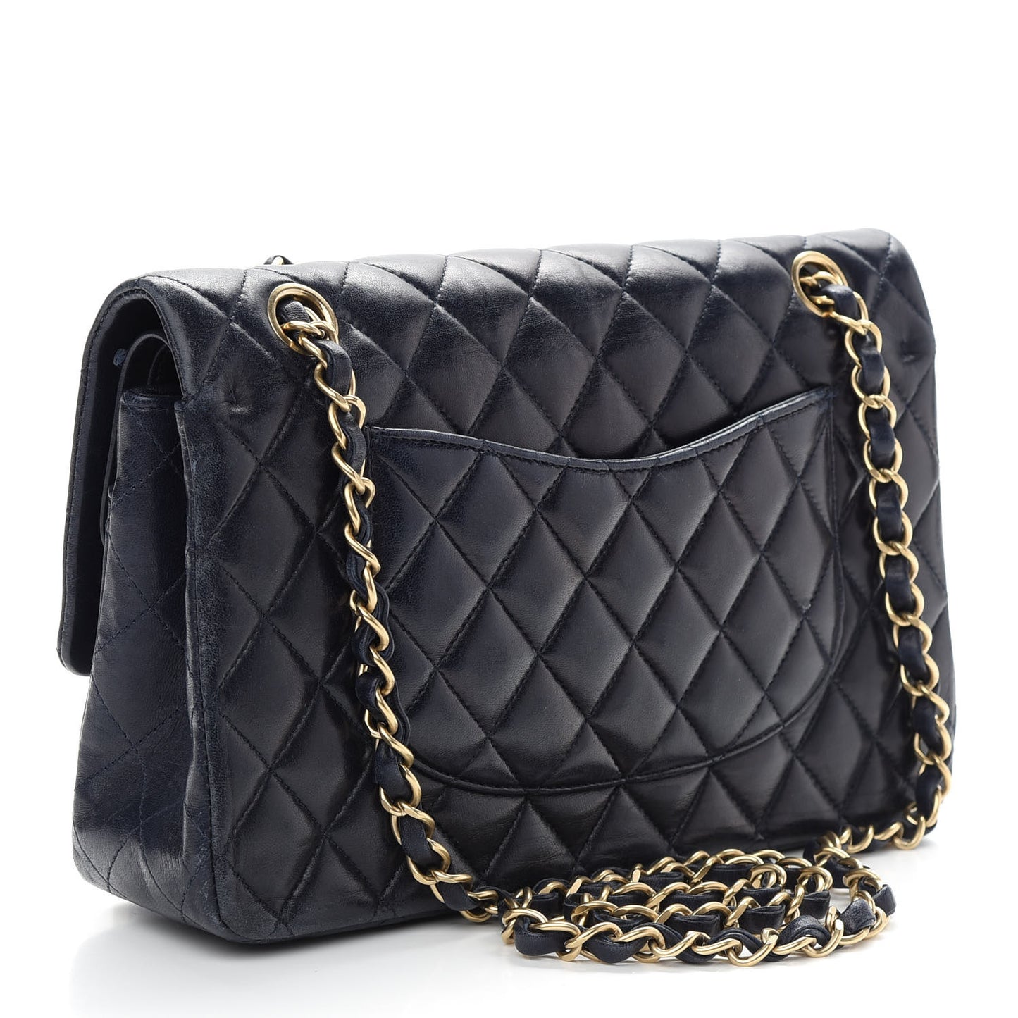 Lambskin Quilted Medium Double Flap Navy