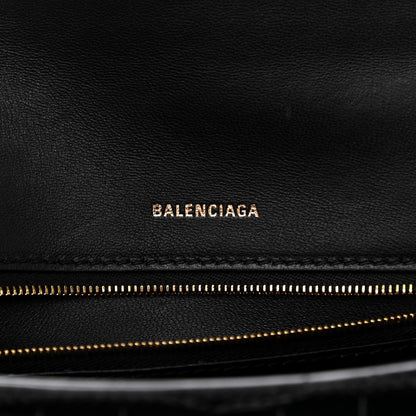 Balenciaga Shiny Calfskin Crocodile Embossed Small Hourglass Top Handle Bag Black 6 of 10