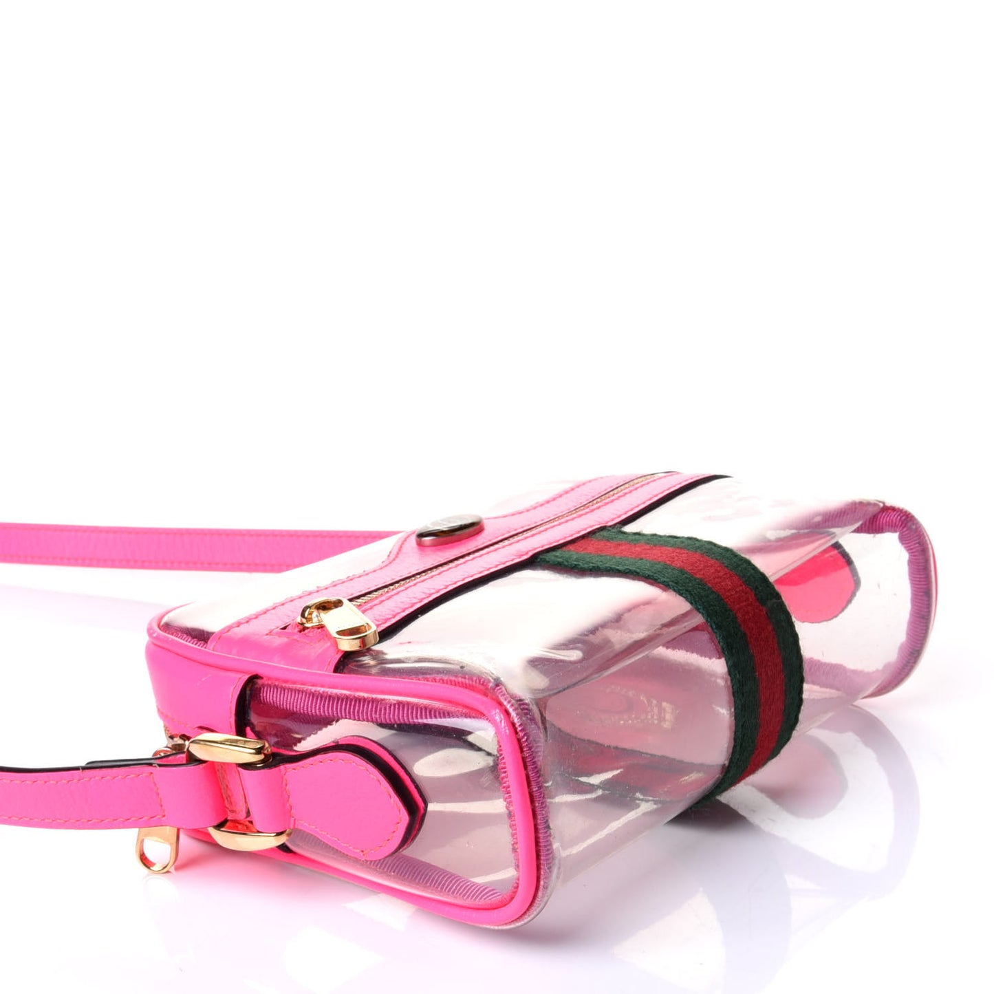 Vinyl Web Mini Ophidia Transparent Shoulder Bag Fluorescent Fuchsia