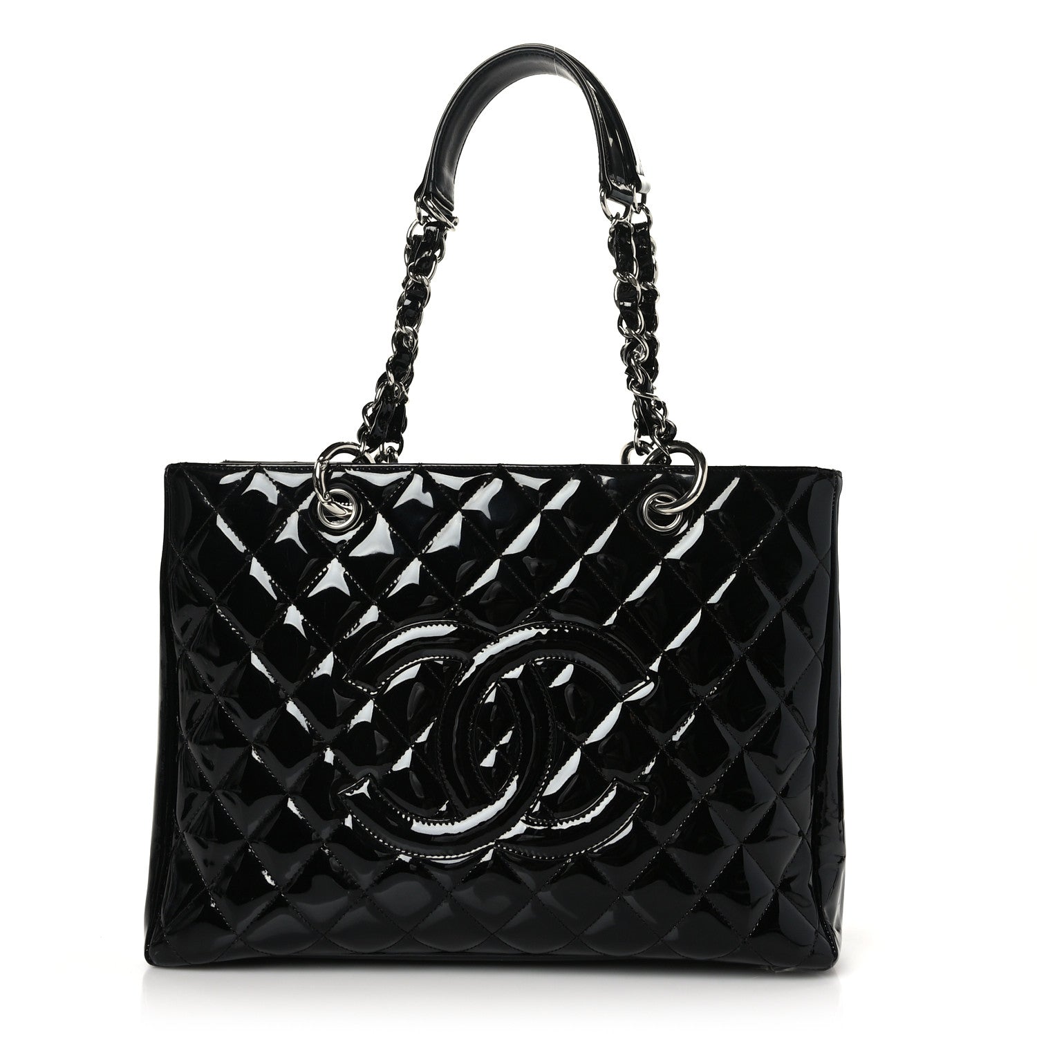 Chanel Patent Quilted Grand Shopping Tote GST Black 1 of 10