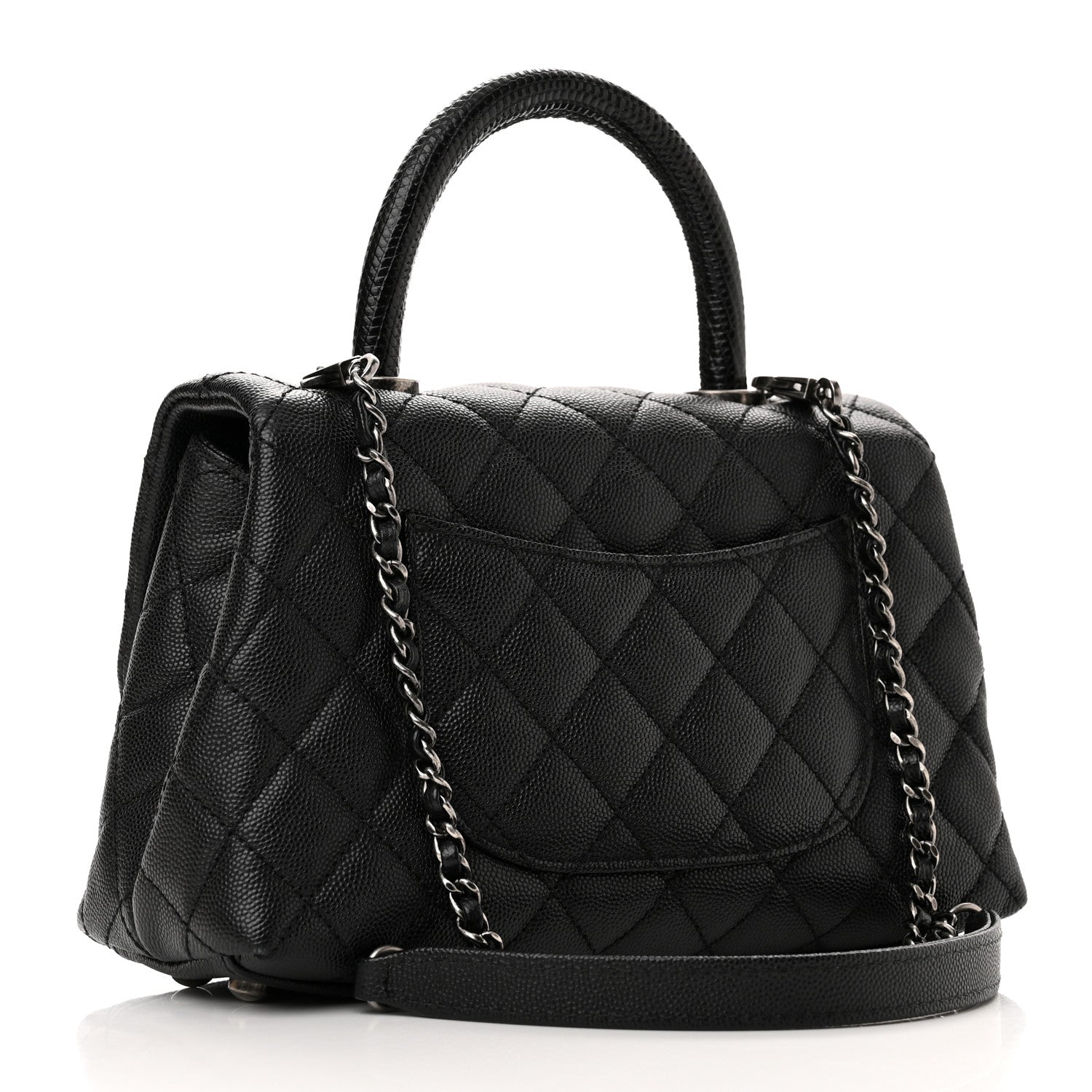 Chanel Caviar Lizard Embossed Quilted Mini Coco Handle Flap Black 3 of 12