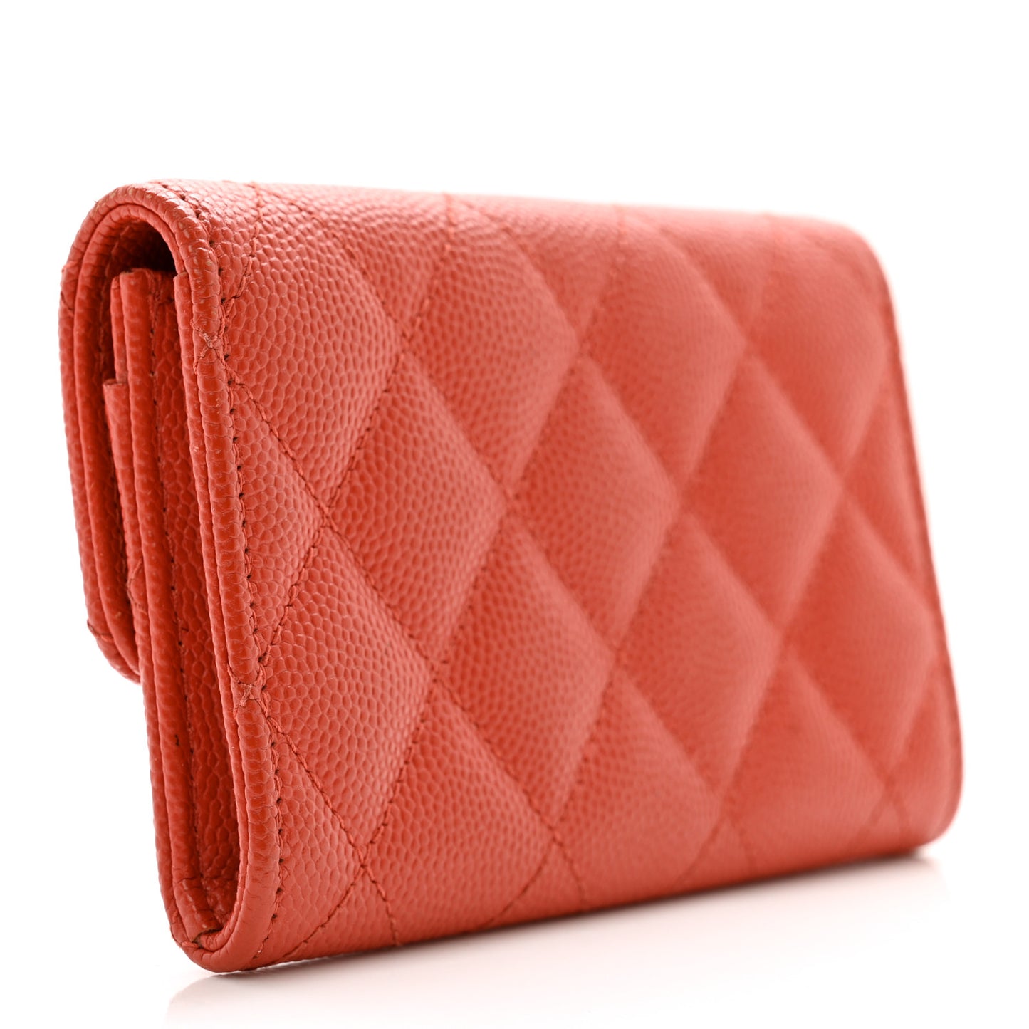 Caviar Quilted Flap Card Holder Orange