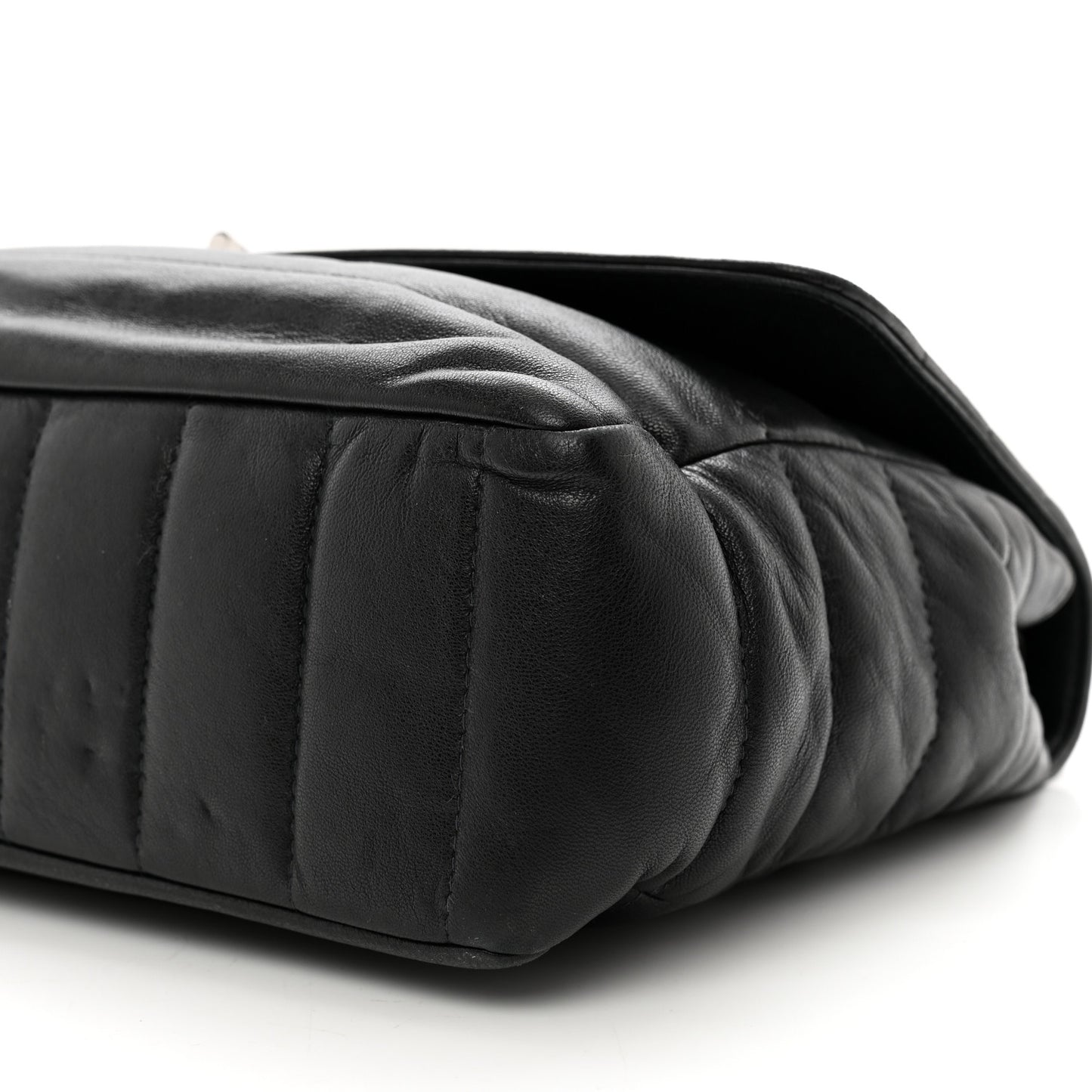Lambskin Horizontal Quilt Jumbo Mademoiselle Flap Black