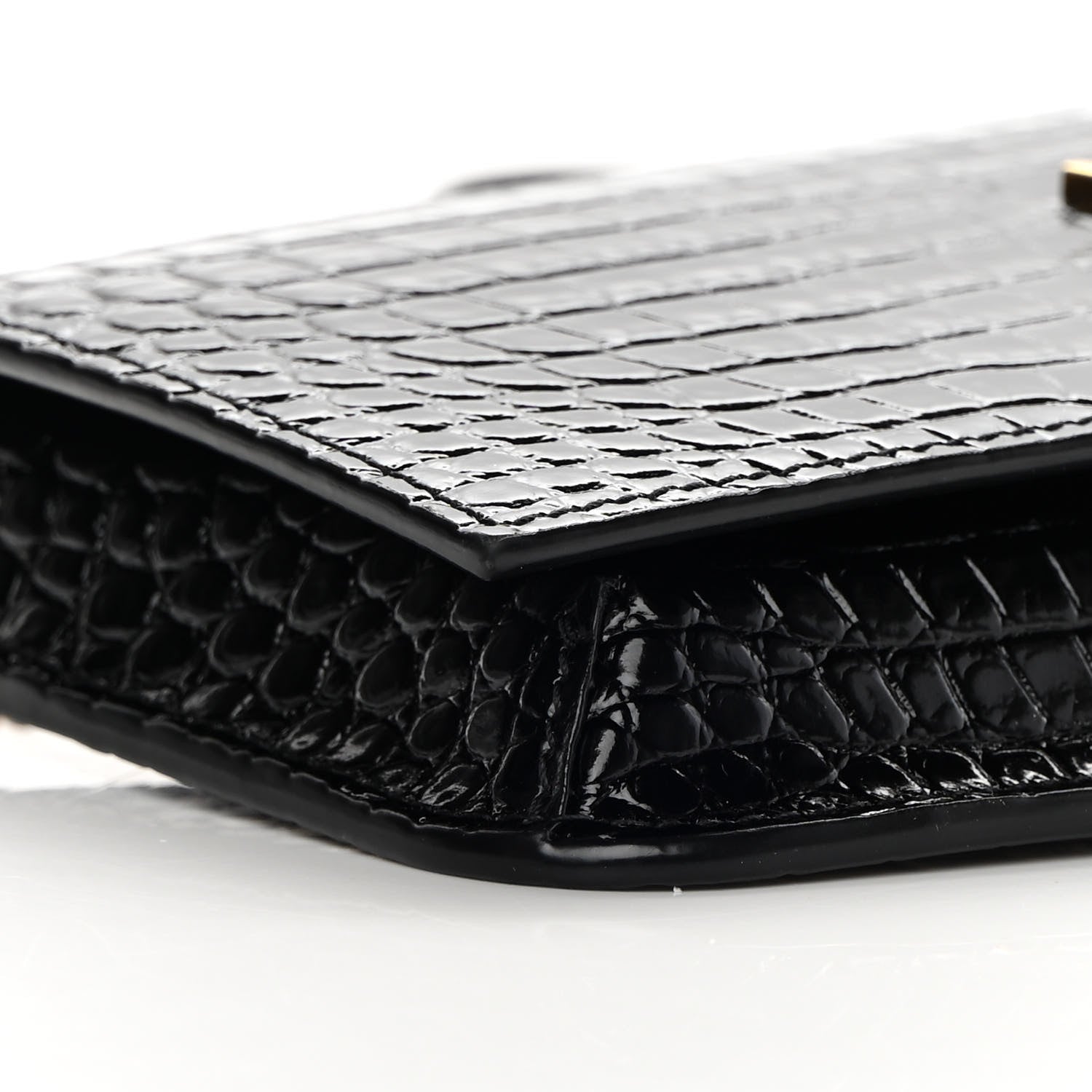 Saint Laurent Crocodile Embossed Monogram Phone Holder Crossbody Black 9 of 14
