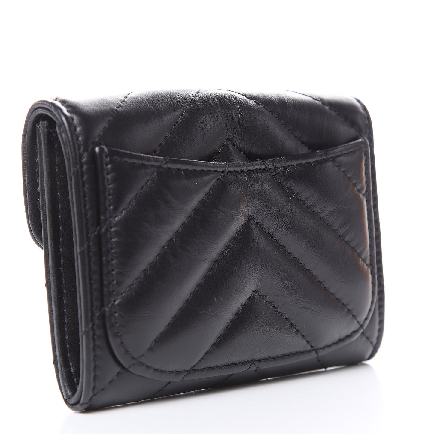Aged Calfskin Chevron Quilted Reissue Card Holder Wallet So Black