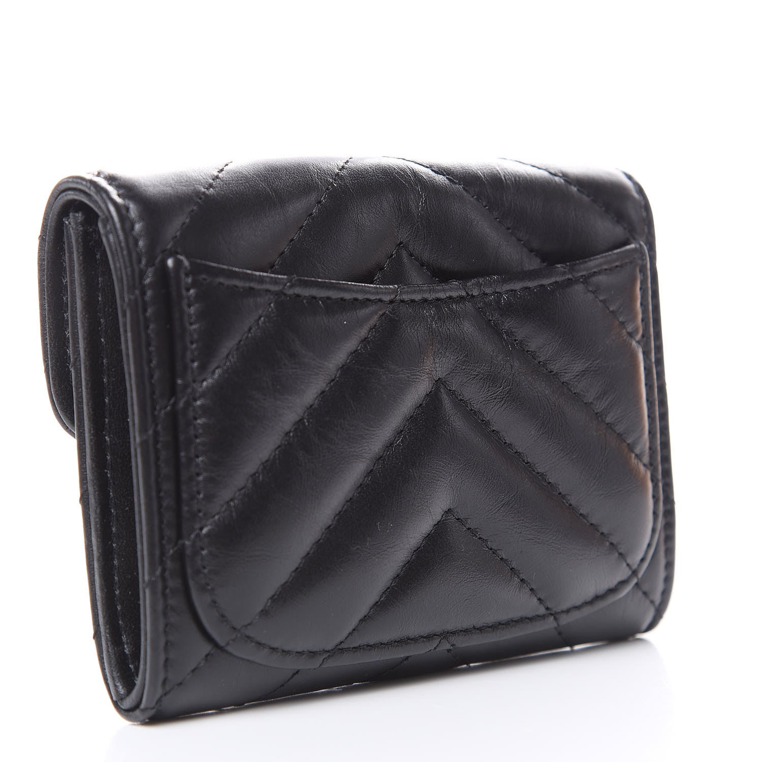 Chanel Aged Calfskin Chevron Quilted Reissue Card Holder Wallet So Black 3 of 8