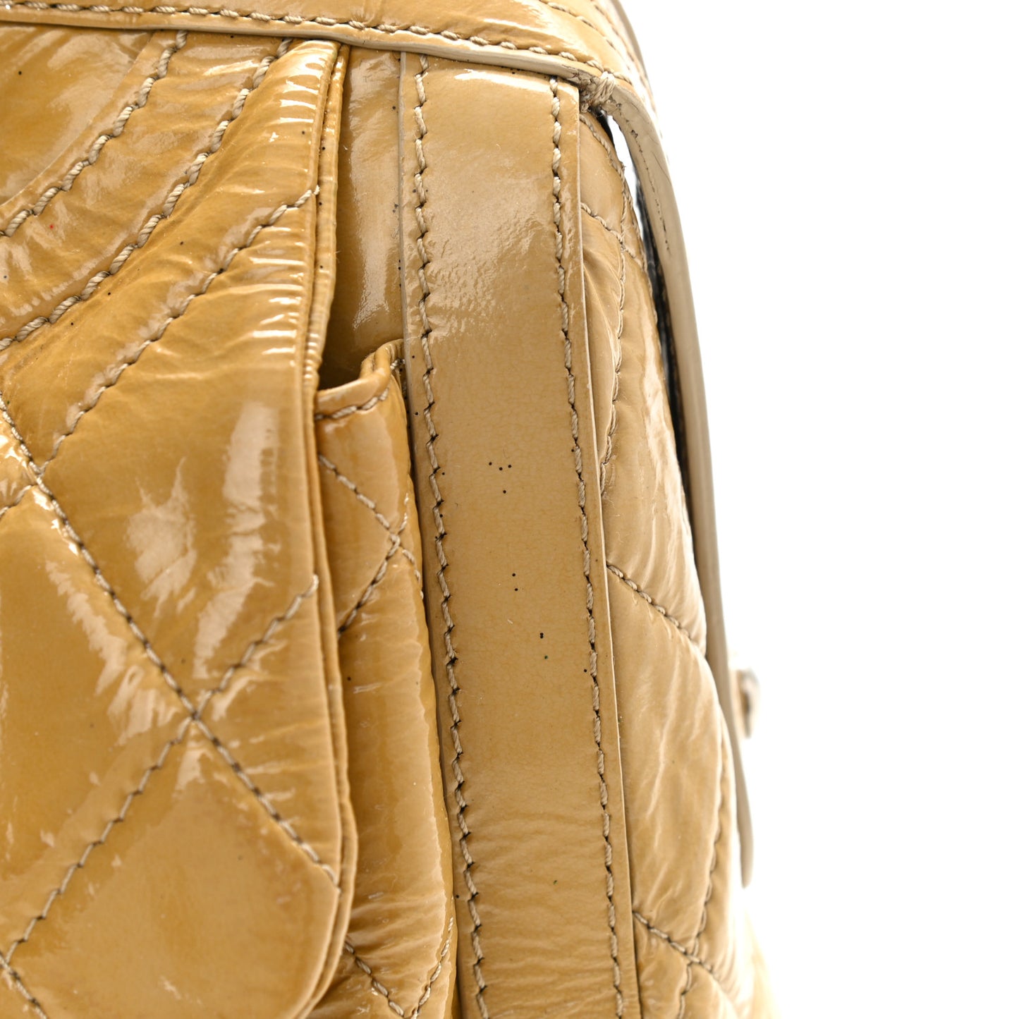 Patent Quilted Day Glo Flap Bag Beige