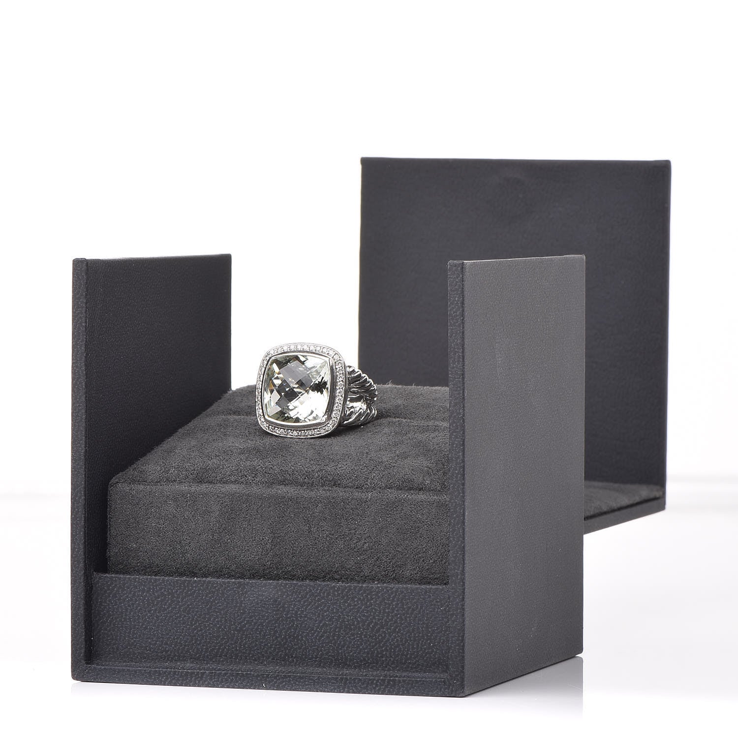 David Yurman Sterling Silver Diamond Prasiolite 14mm Albion Ring 50 5.25 7 of 7