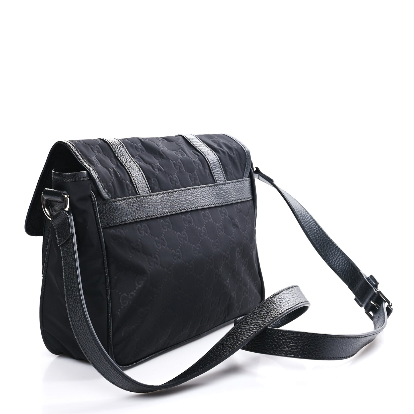 Nylon Monogram Double Buckle Flap Messenger Bag Black