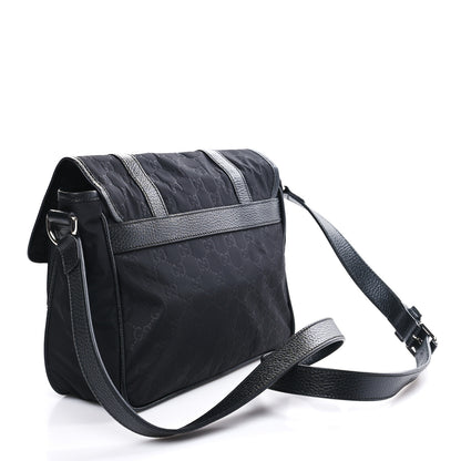 Gucci Nylon Monogram Double Buckle Flap Messenger Bag Black 3 of 9