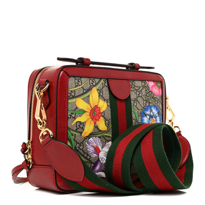 Gucci GG Supreme Monogram Flora Web Small Ophidia Top Handle Shoulder Bag Hibiscus Red 3 of 14