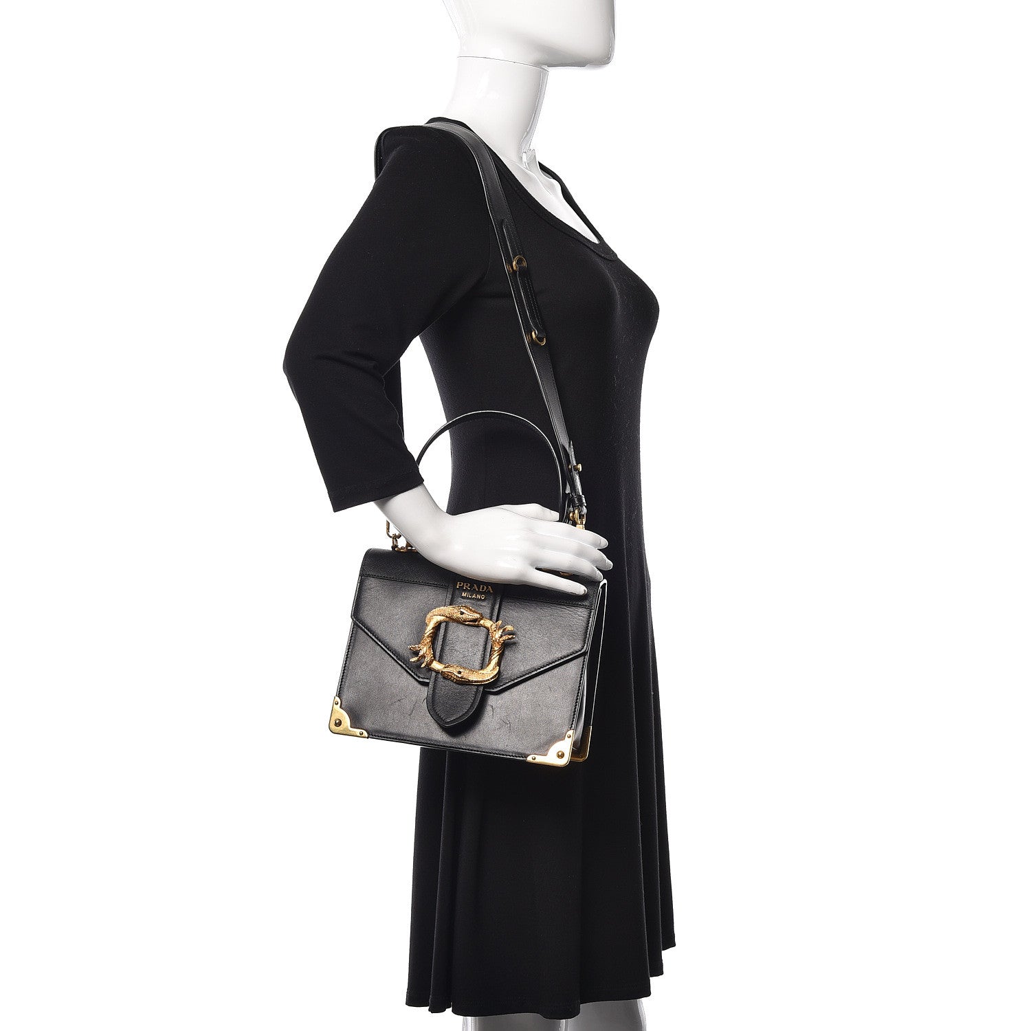 Prada City Calf Saffiano Animalier Top Handle Bag Black 2 of 14