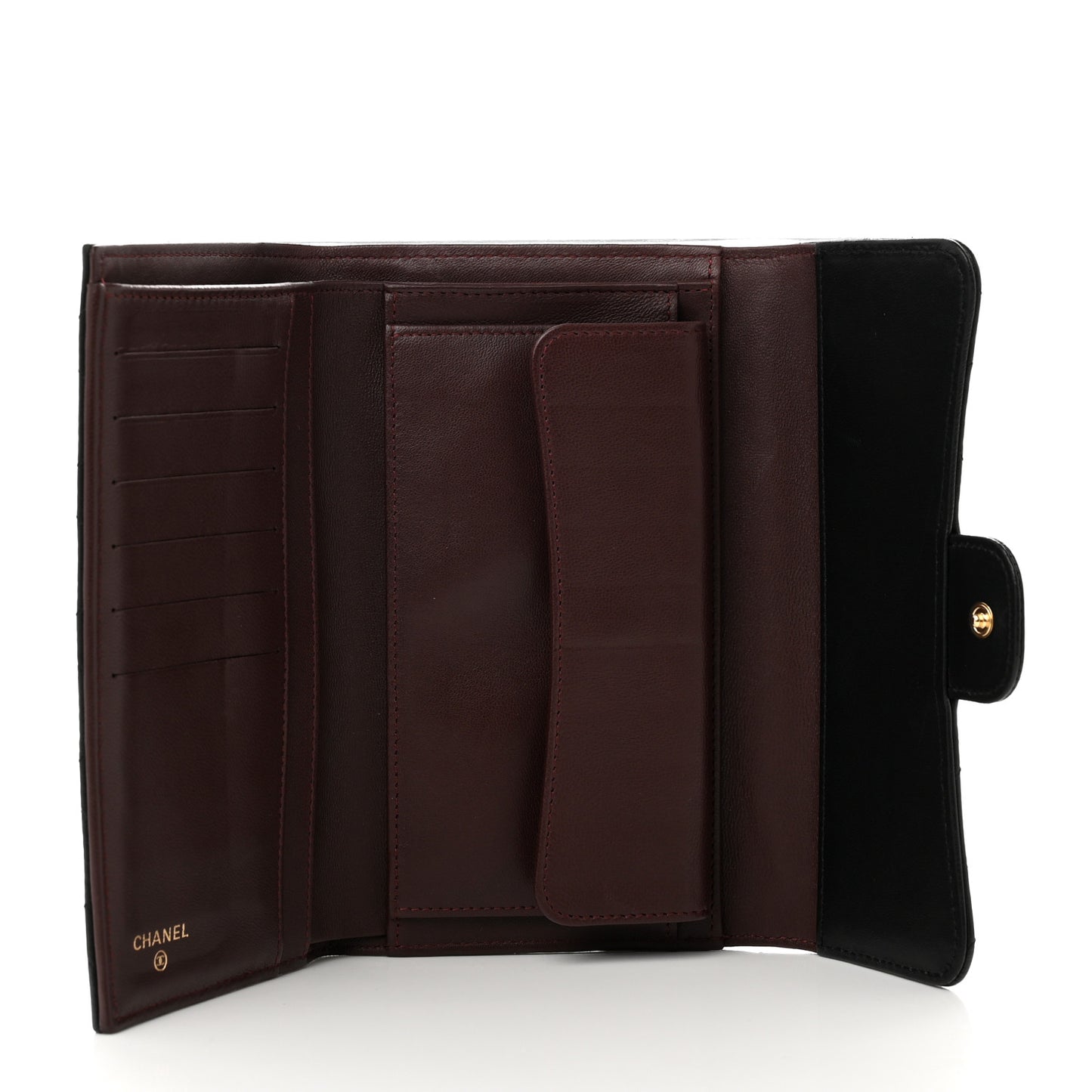Lambskin Quilted Large Flap Wallet Black