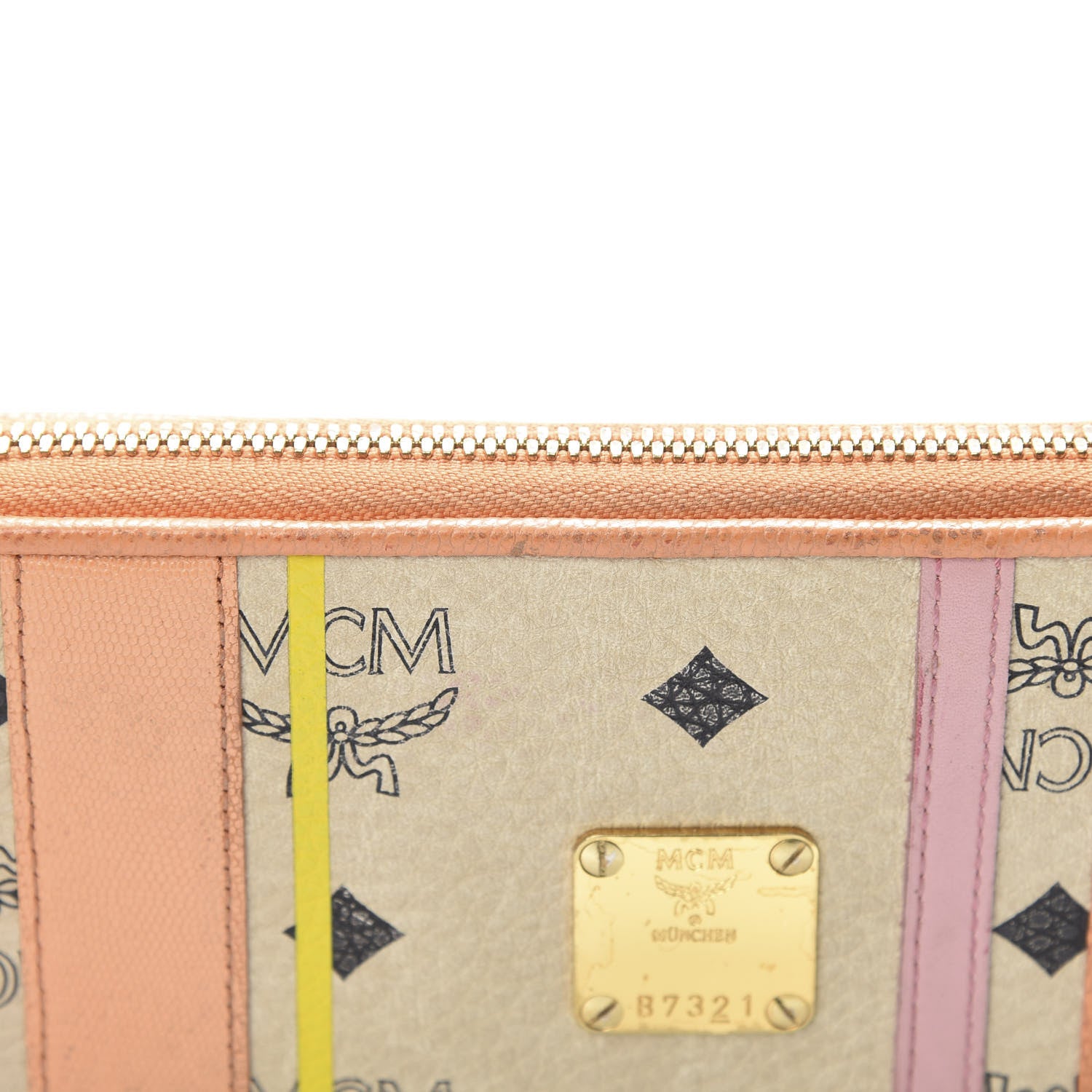 MCM Visetos Striped Zip Around Wallet Beige Orange 11 of 12