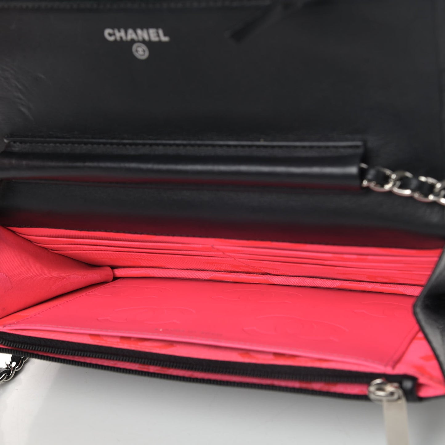 Calfskin Quilted Cambon Wallet On Chain WOC Black
