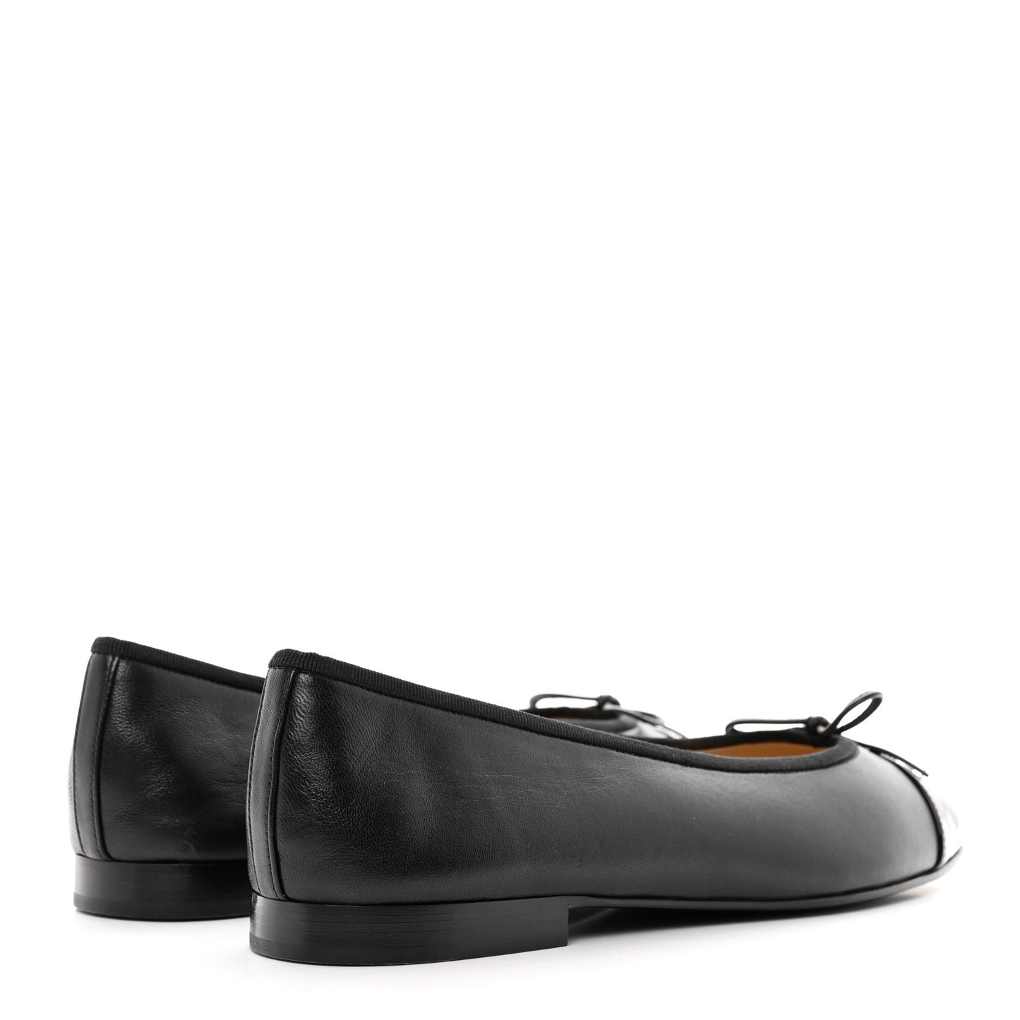 Lambskin Patent Cap Toe Ballerina Flats 41 Black