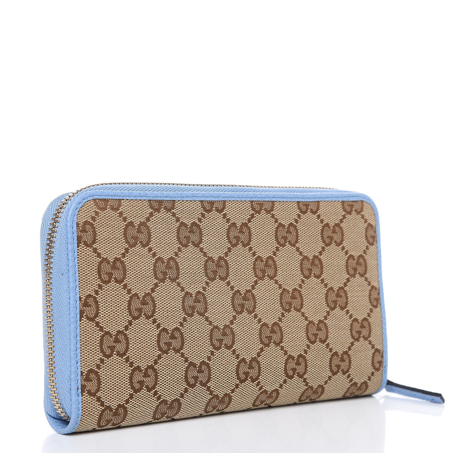 Monogram Dollar Calfskin Zip Around Wallet Beige Ebony Mineral Blue