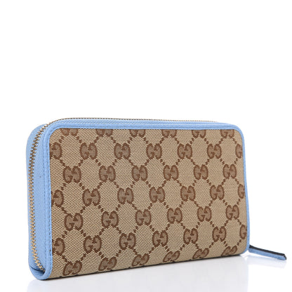 Gucci Monogram Dollar Calfskin Zip Around Wallet Beige Ebony Mineral Blue 3 of 10