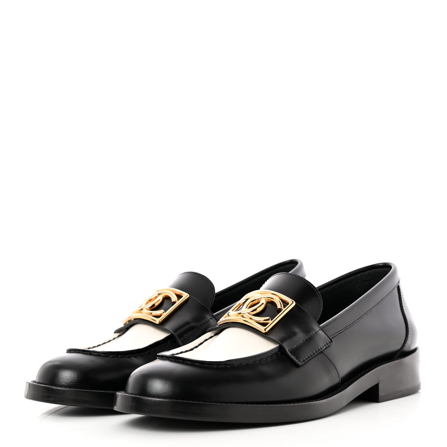 Chanel Shiny Calfskin CC Loafers Black White 36 Black White 3 of 10