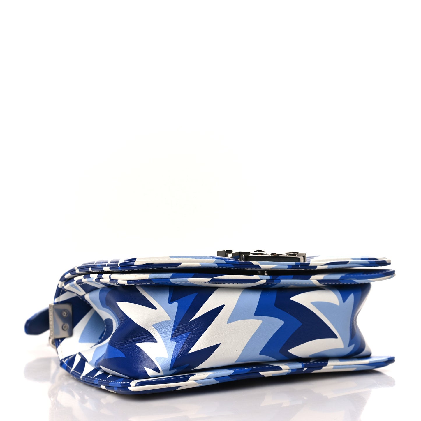 Printed Calfskin Small Boy Flap Blue White