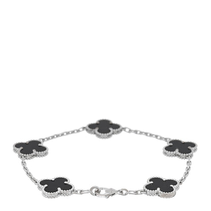 Van Cleef & Arpels VAN CLEEF & ARPELS 18K White Gold Black Onyx 5 Motifs Vintage Alhambra Bracelet 2 of 3