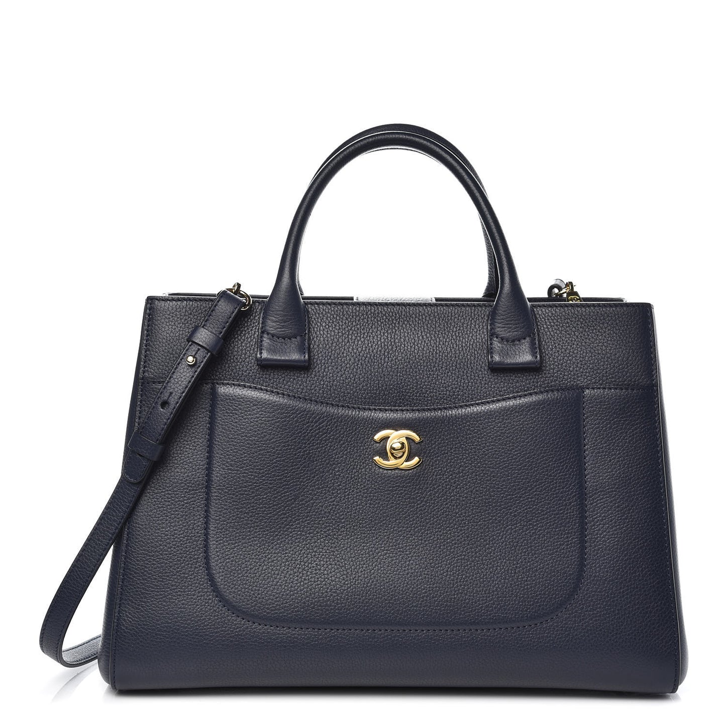 Grained Calfskin Medium Neo Executive Shopper Tote Navy