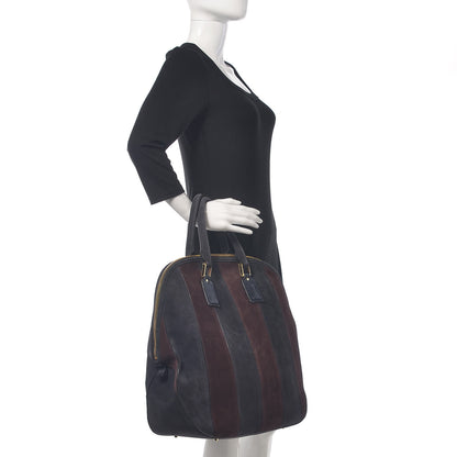 Burberry Suede Striped Large Orchard Bowling Bag Black Currant Plum 2 of 15