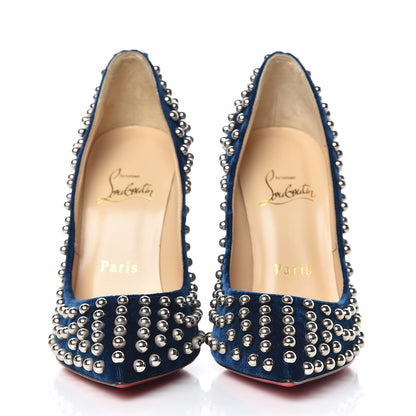 Christian Louboutin Velvet Specchio Billy 120 Spikes Pumps 35.5 Silver Eclipse 3 of 10