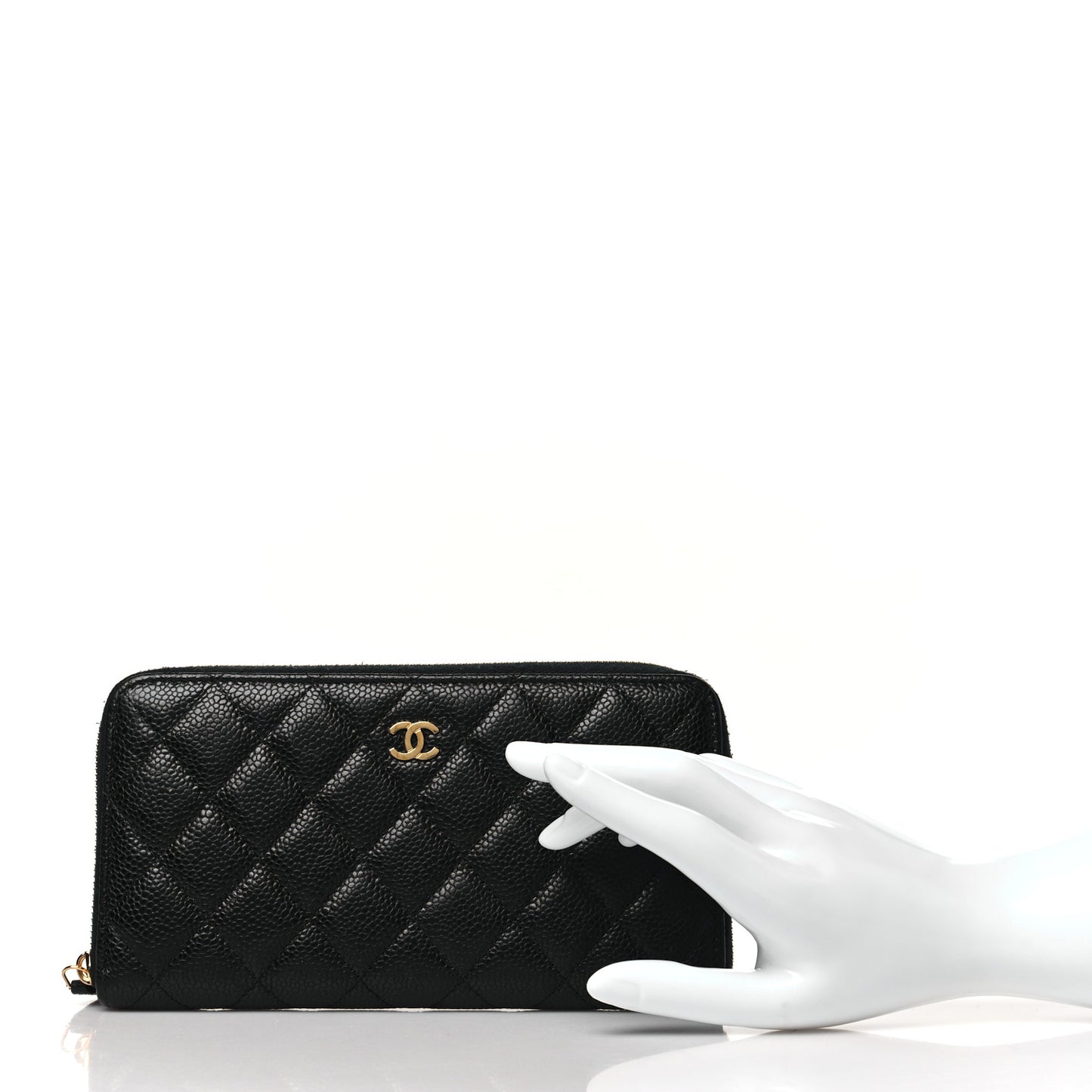 Caviar Quilted Large Gusset Zip Around Wallet Black