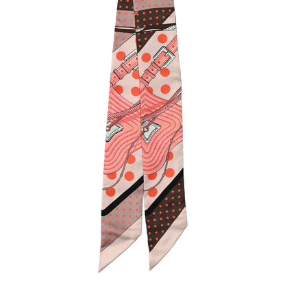 Hermes Silk Clic Clac a Pois Twilly Rose Nacre Marron Corail 2 of 3