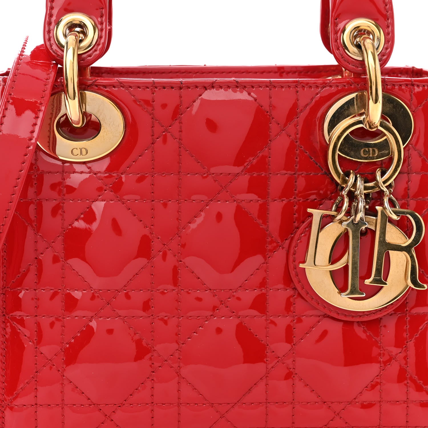 Christian Dior Patent Cannage Mini Lady Dior Red 7 of 9