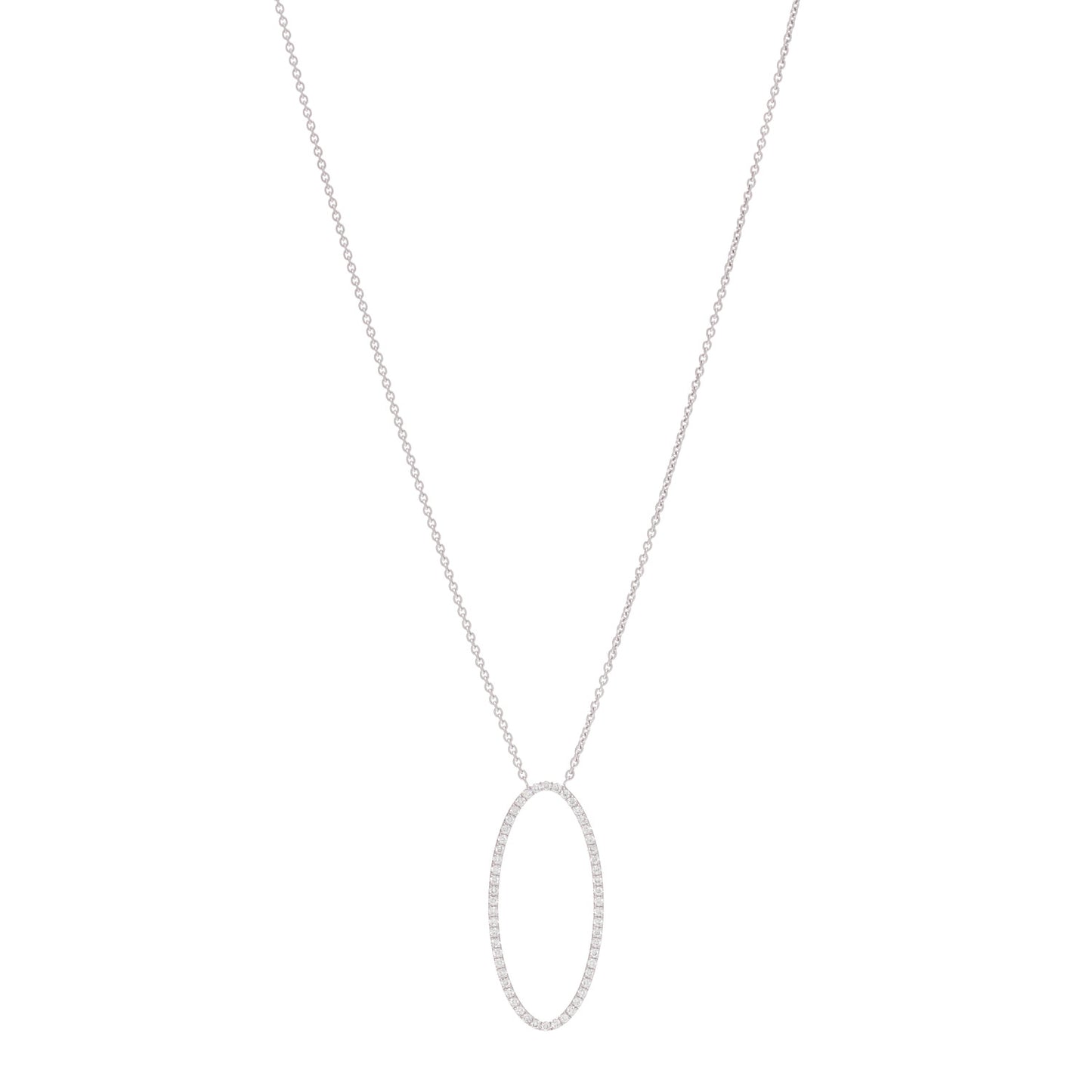 18K White Gold Diamond Metro Oval Pendant Necklace