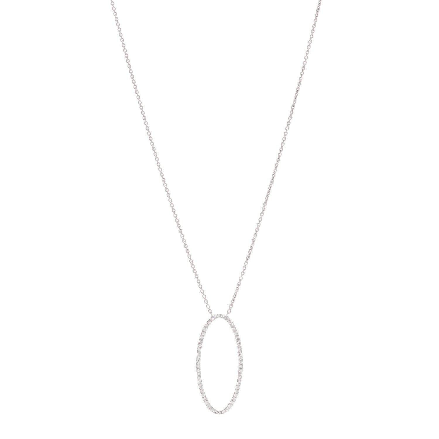 Tiffany 18K White Gold Diamond Metro Oval Pendant Necklace 1 of 6