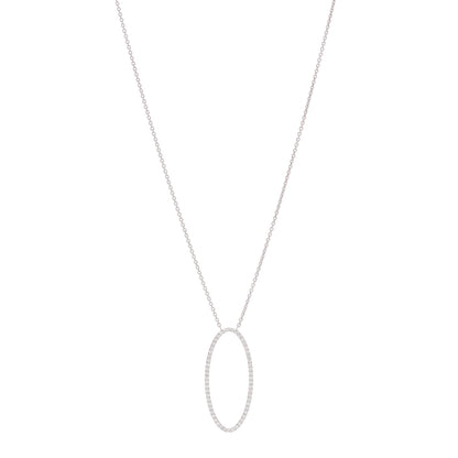 Tiffany 18K White Gold Diamond Metro Oval Pendant Necklace 1 of 6