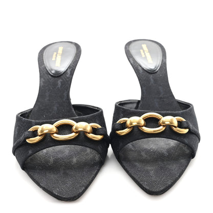 Saint Laurent Jacquard All-Over Monogram Le Maillon 60mm Mules 38 Black 3 of 9