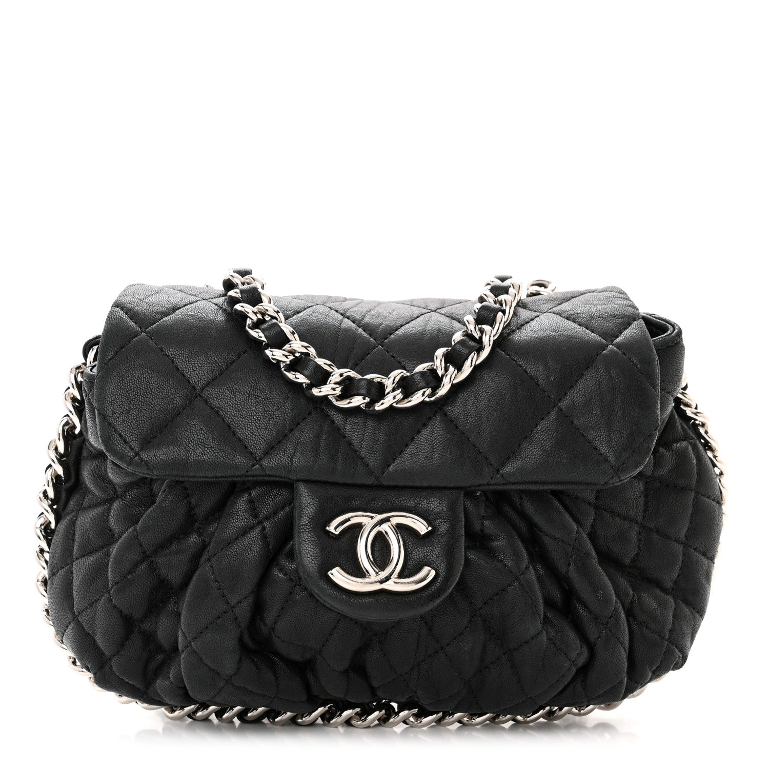 Chanel Washed Lambskin Quilted Mini Chain Around Flap Black 1 of 12